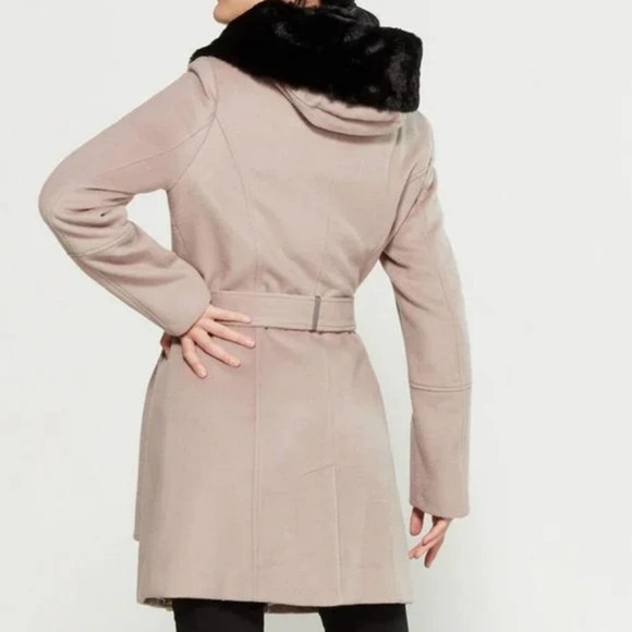 CALVIN Klein Thistle Faux Fur-Trimmed Wool Blend Belted Coat plus size XXL, XL - Picture 3 of 15